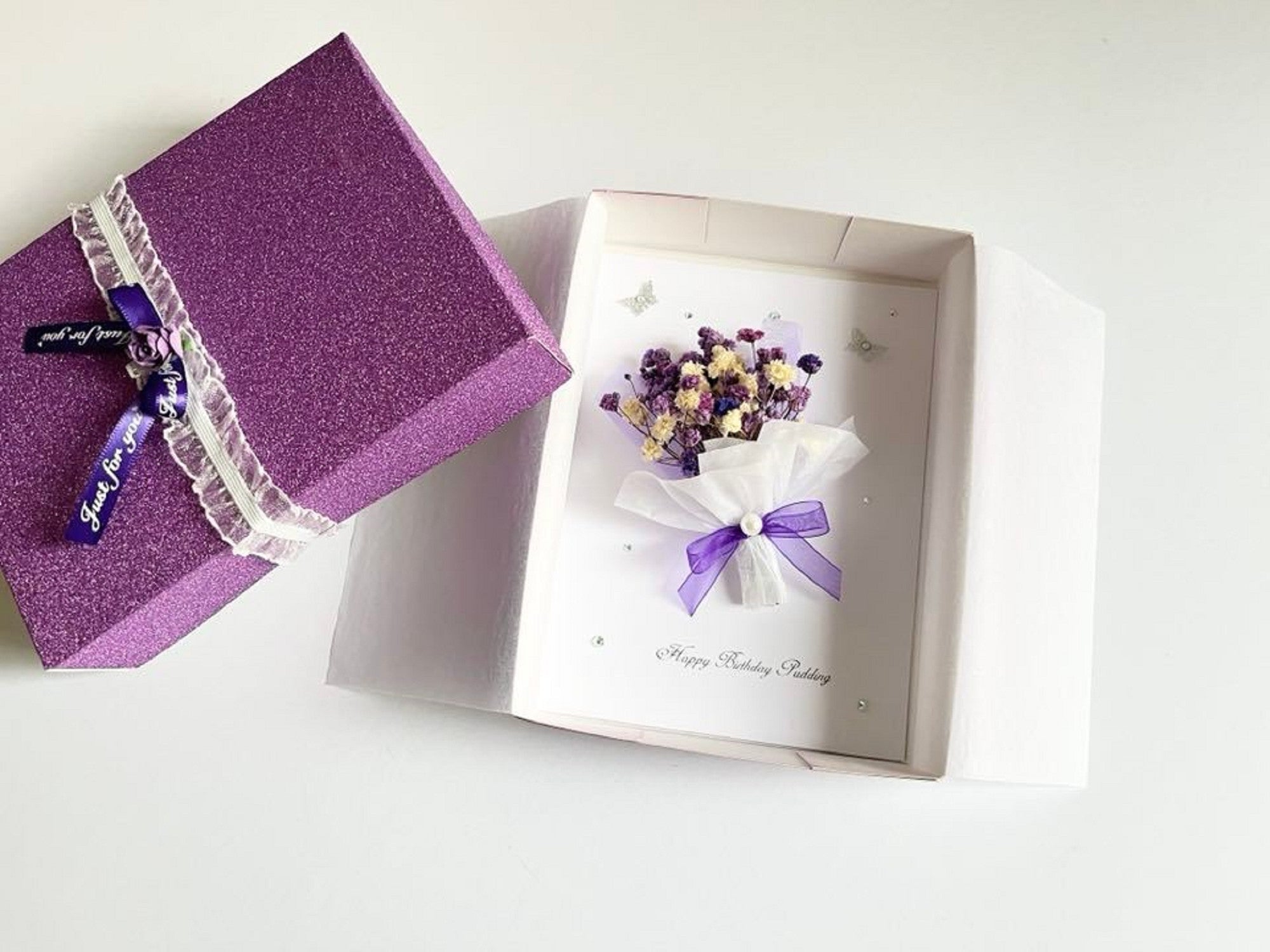 Handmade Personalised 3D Preserved Flower Card C083