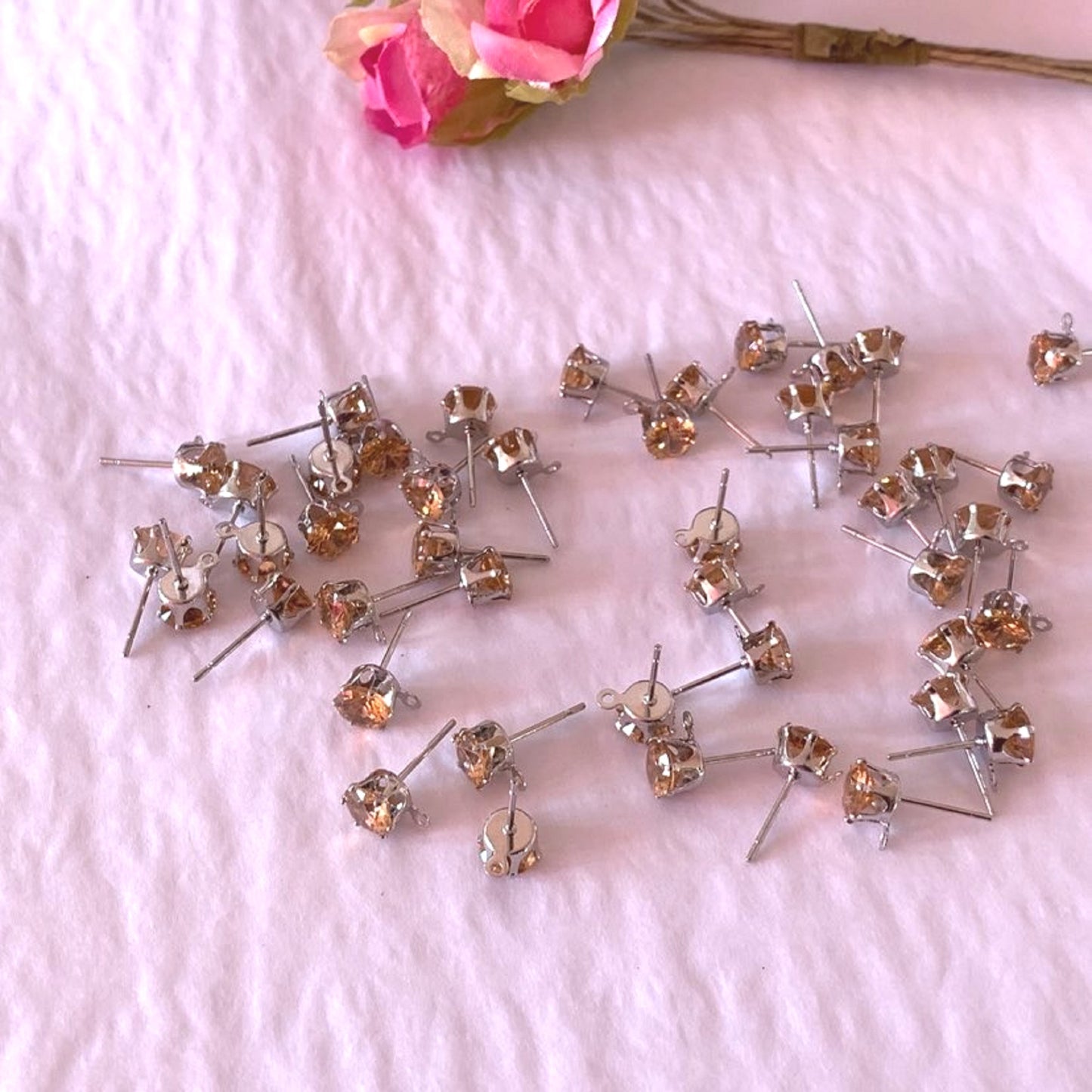 20 pcs / Silver Base / DIY  Zirconia Stud Earrings with Loops + Ear Stoppers    E53