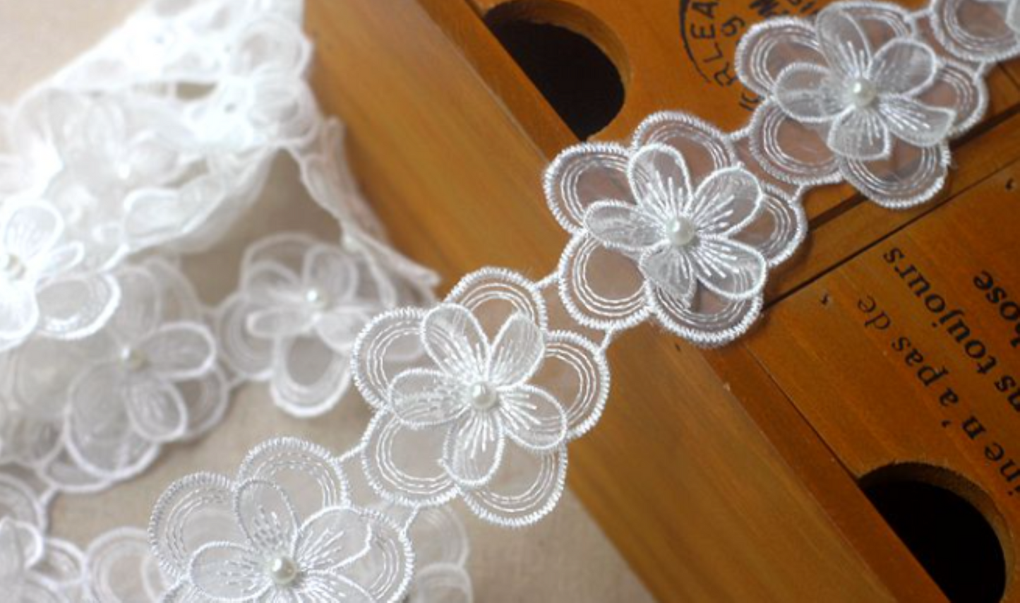 2 meters / Floral Lace Trim, Headband Lace   LF010