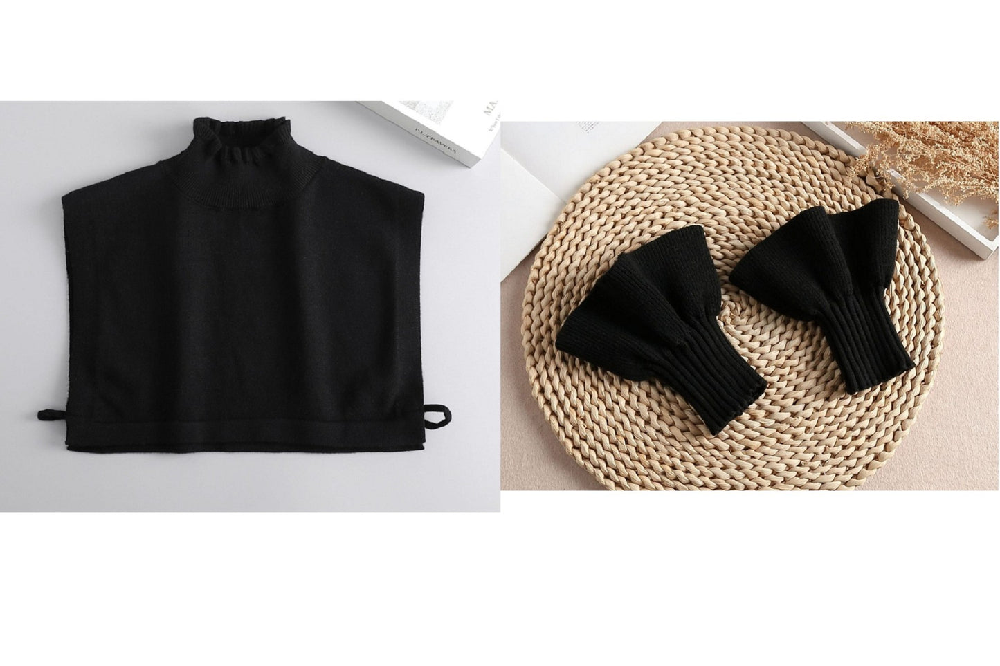 B662 / Removable Knit Fake Collar, False Collar, Removable Collar, Fake Sleeve Cuffs, False Wrist Cuffs, Removable Wrist Cuffs