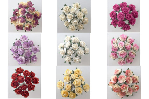 48 stems / 1.5cm / Mulberry Tea Rose Paper Flowers  SF100