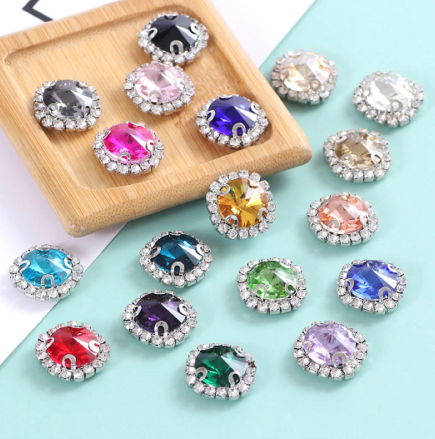 (S13S)  10 Pcs / 16mm / Silver Sew On Square Rhinestones