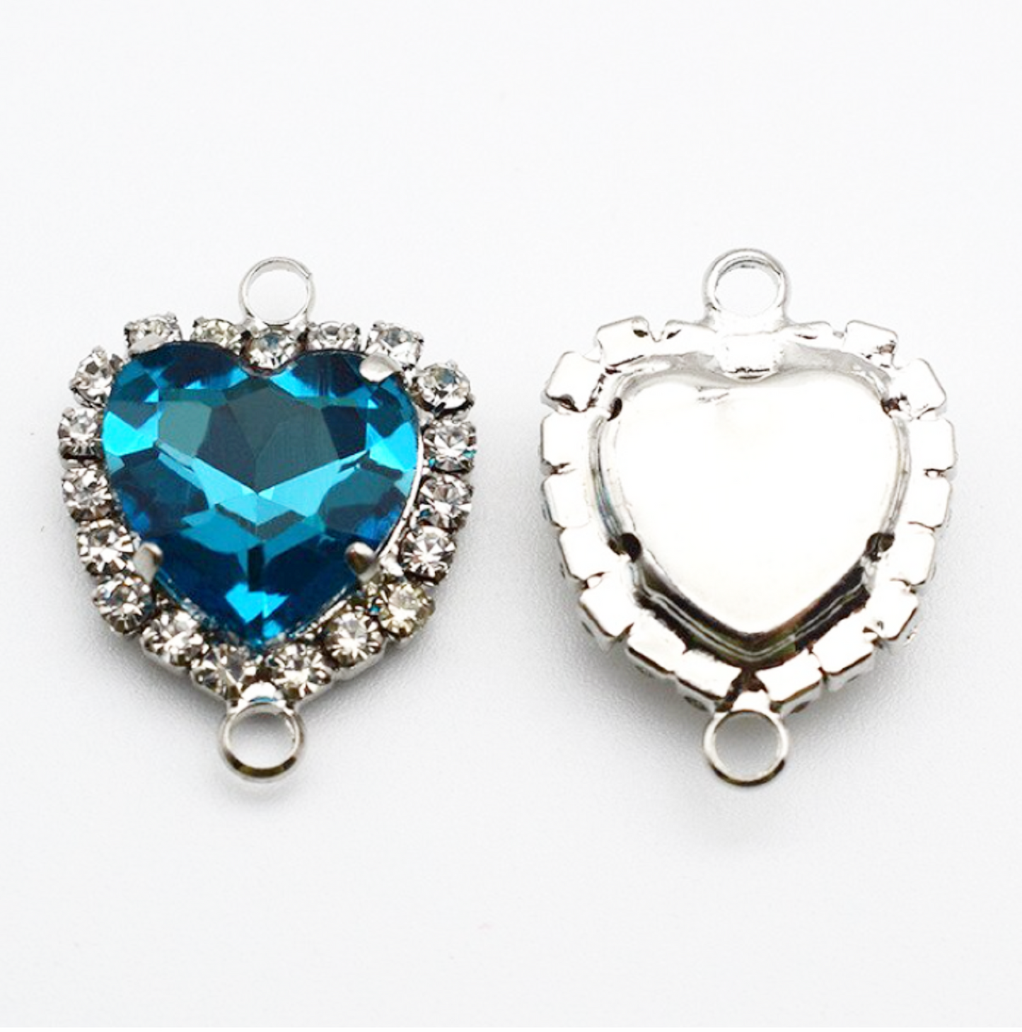 10 Pcs / Double Loops Silver Base Rhinestone Heart Connector P043S