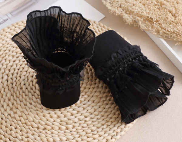 1 pair / Off White, Black / Fake Lace Sleeve Cuffs, False Wrist Cuffs, Removable Wrist Cuffs   SC049(K)