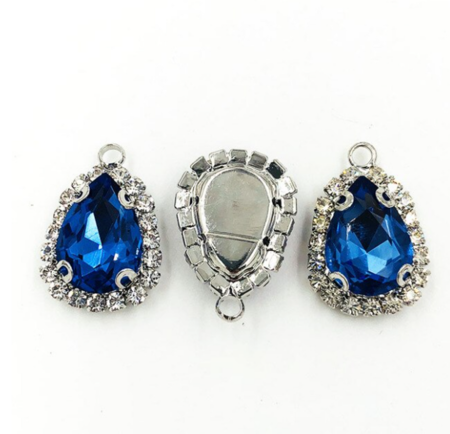 (P041S)  10 pcs / Single loop Silver base Flatback Sew On Teardrop Glass crystal