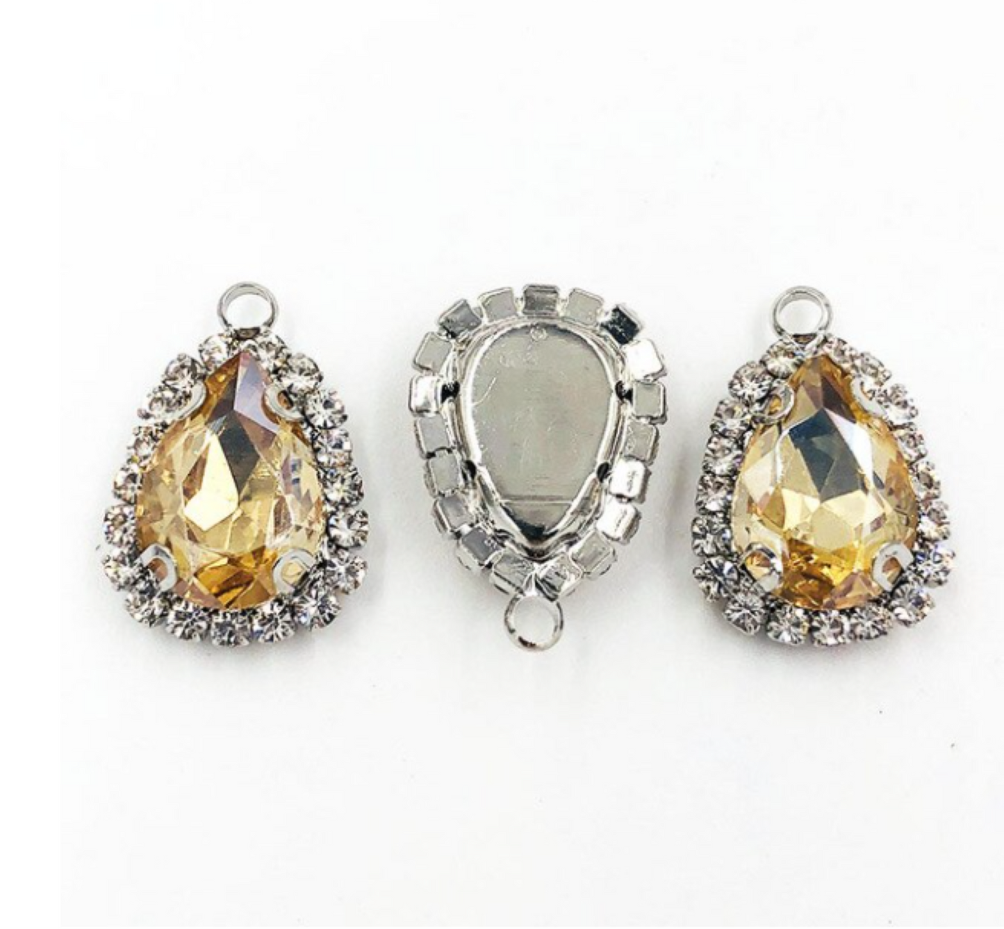 (P041S)  10 pcs / Single loop Silver base Flatback Sew On Teardrop Glass crystal