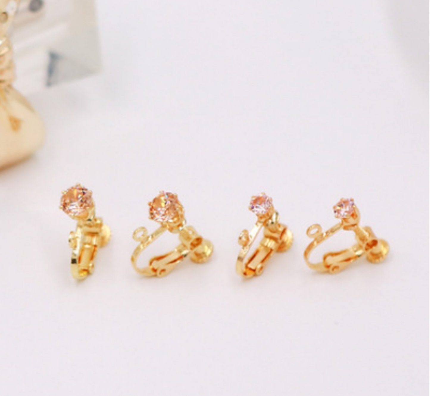 (EK34G) 10 pcs / 4mm / Gold Plated Clip On Screw Back Crystal Earrings Hoop