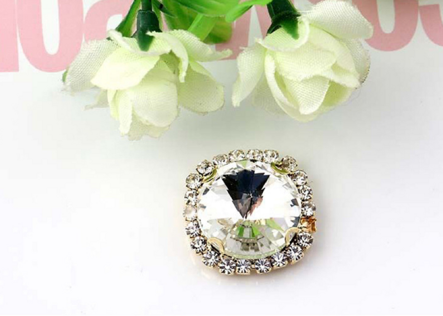 (S13G)  10 Pcs / 16mm, 18mm / Gold Sew On Square Rhinestone