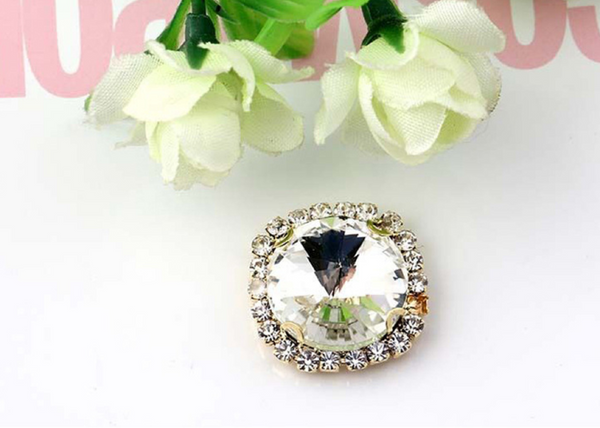 10 Pcs / 16mm, 18mm / Gold Sew On Square Rhinestone   S13G