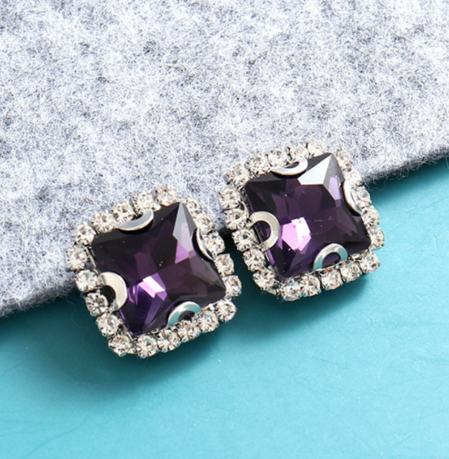 ( S38S)  10 pcs / 10mm / Silver Base Sew On Square Rhinestone