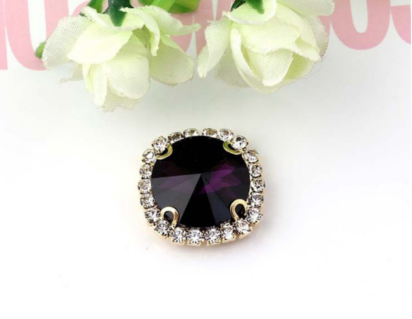 (S13G)  10 Pcs / 16mm, 18mm / Gold Sew On Square Rhinestone