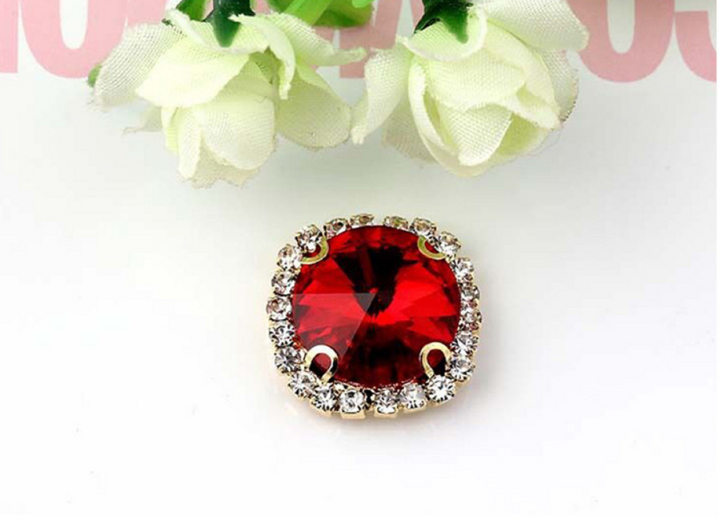 (S13S)  10 Pcs / 16mm / Silver Sew On Square Rhinestones