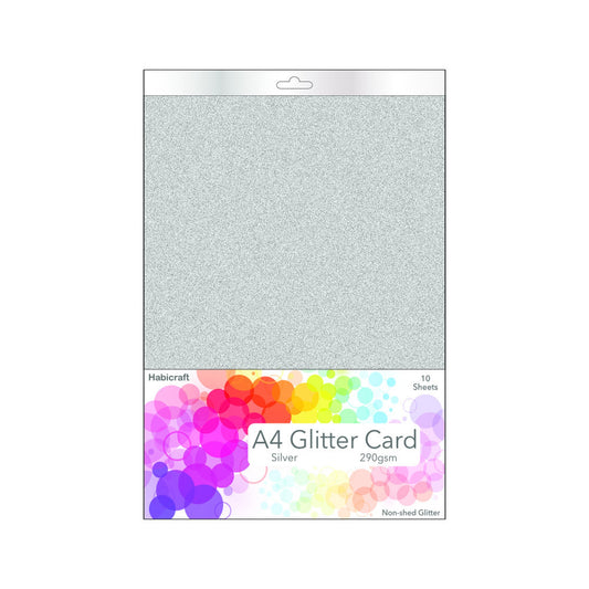 Habicraft / 10 Sheets / Silver Non-Shed Glitter Card 290gsm  (HGC03 silver)