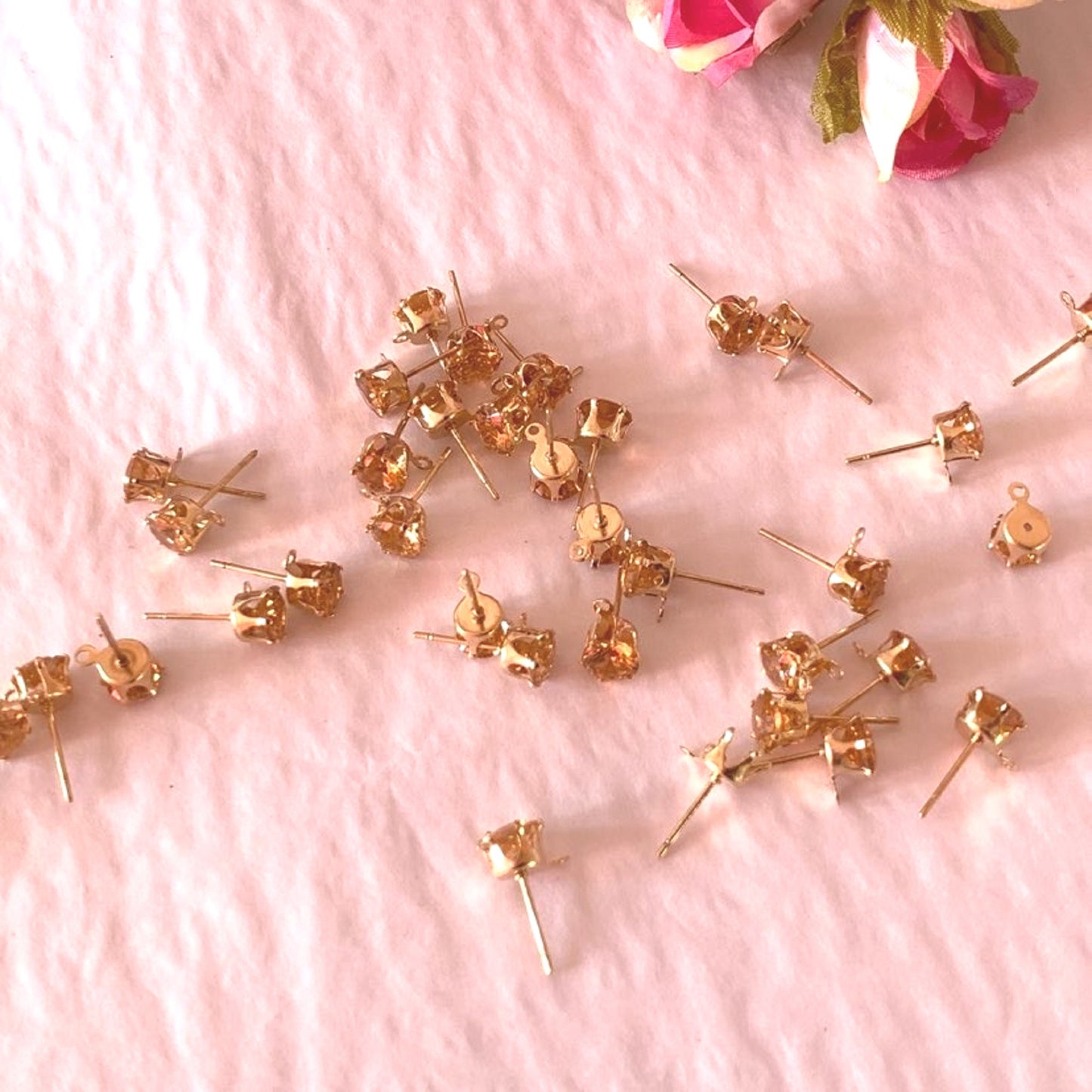 20 pcs / Silver Base / DIY  Zirconia Stud Earrings with Loops + Ear Stoppers    E53