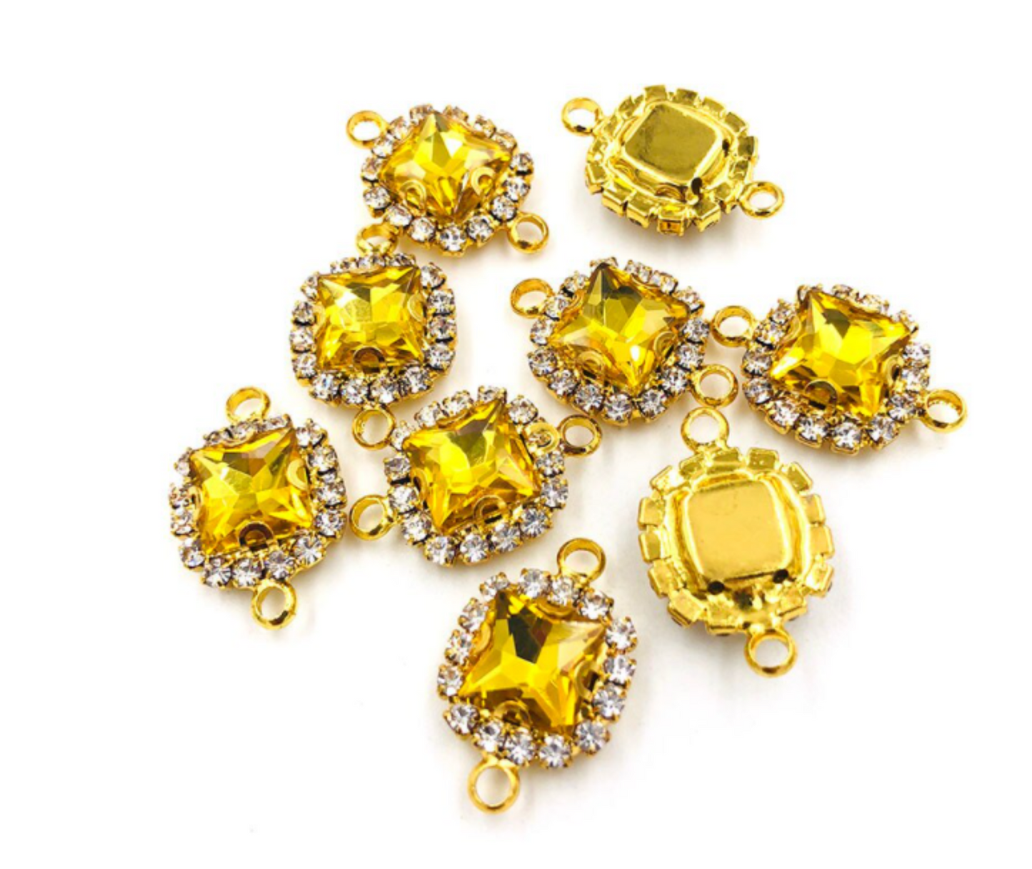 (C050G) 10 Pcs /  14mm / Gold Base Rhinestone Square Connector