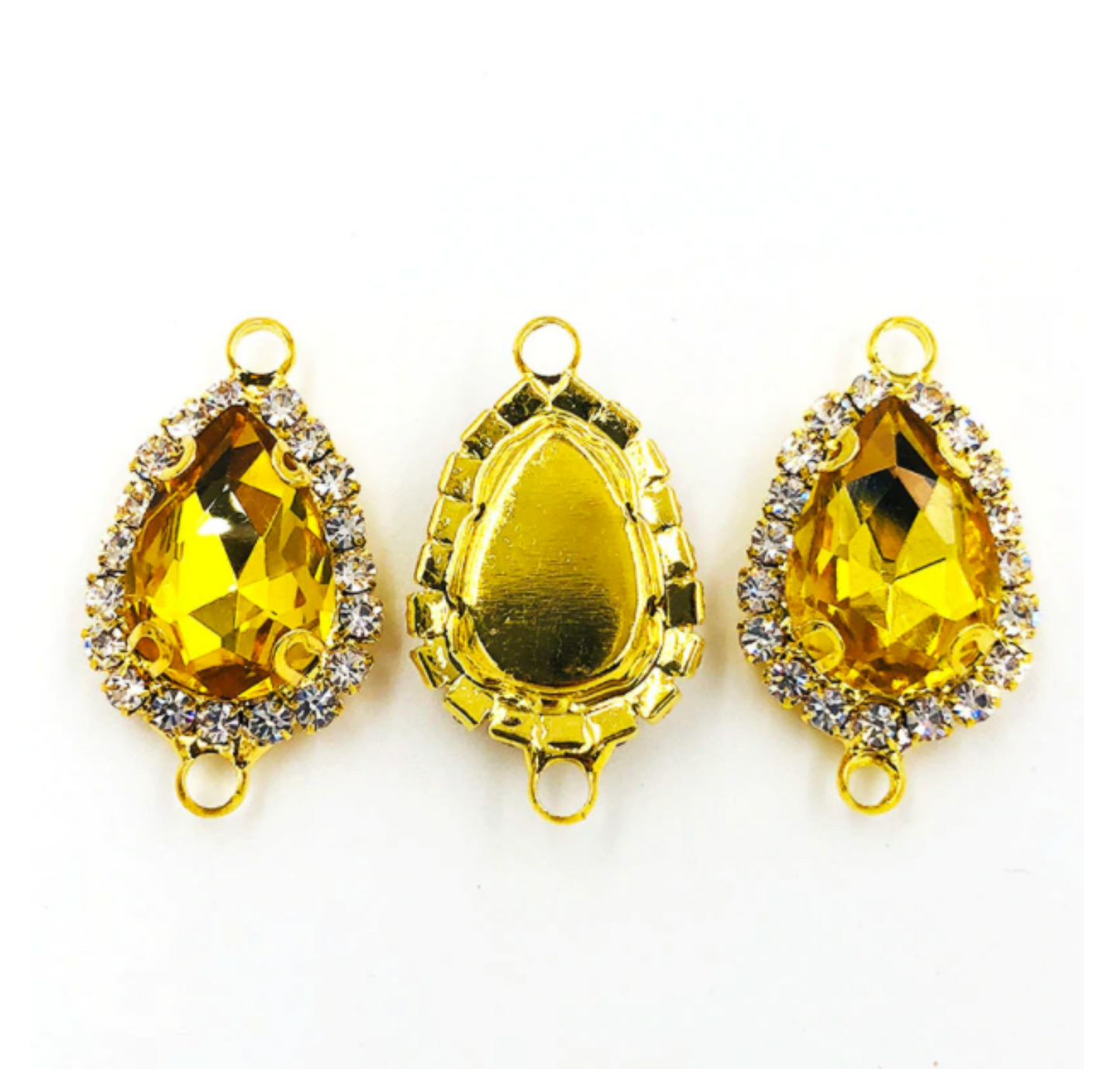 (C051G)  10 Pcs / Gold Base Rhinestone Teardrop Connector