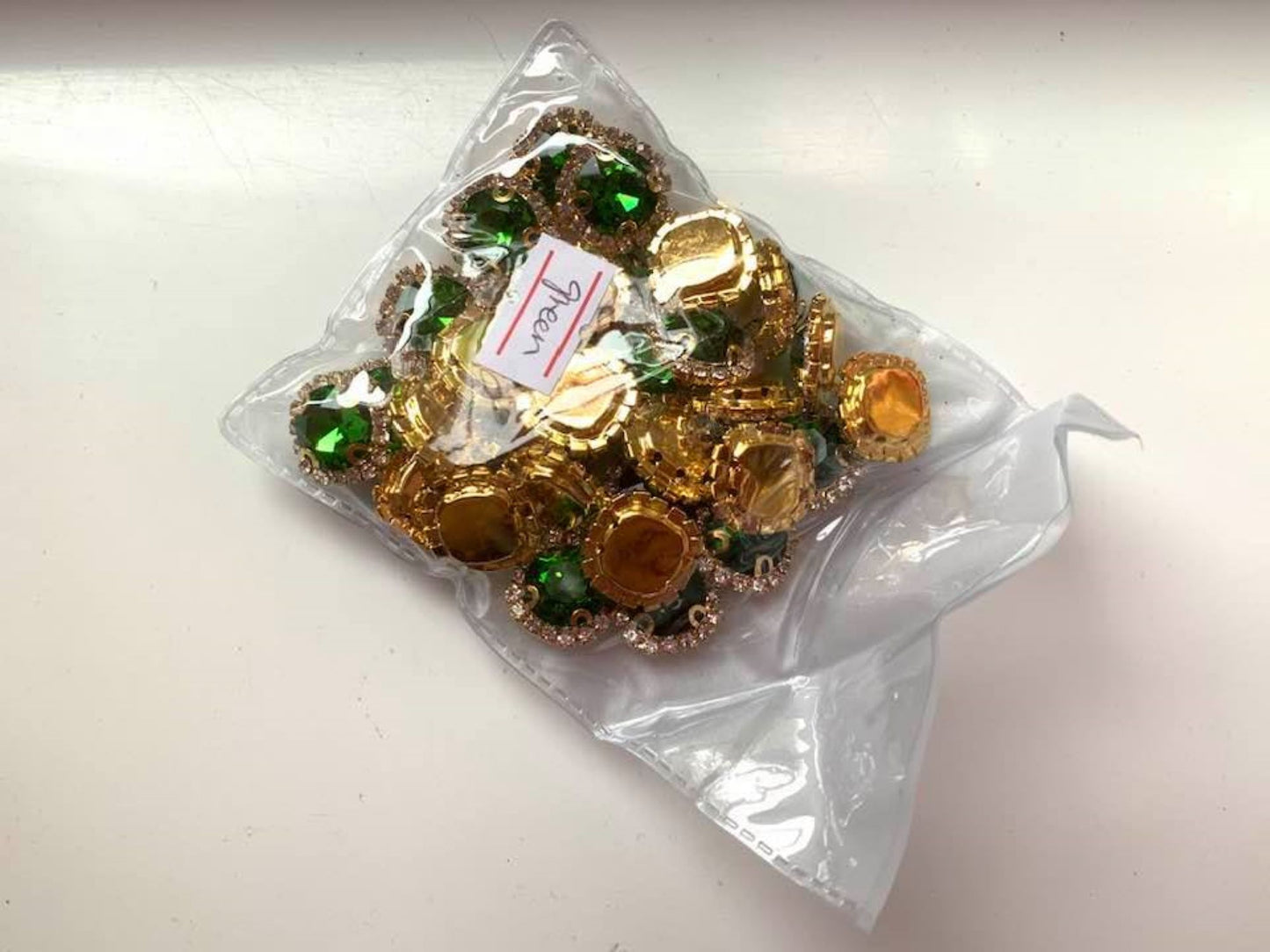 (S13G)  10 Pcs / 16mm, 18mm / Gold Sew On Square Rhinestone