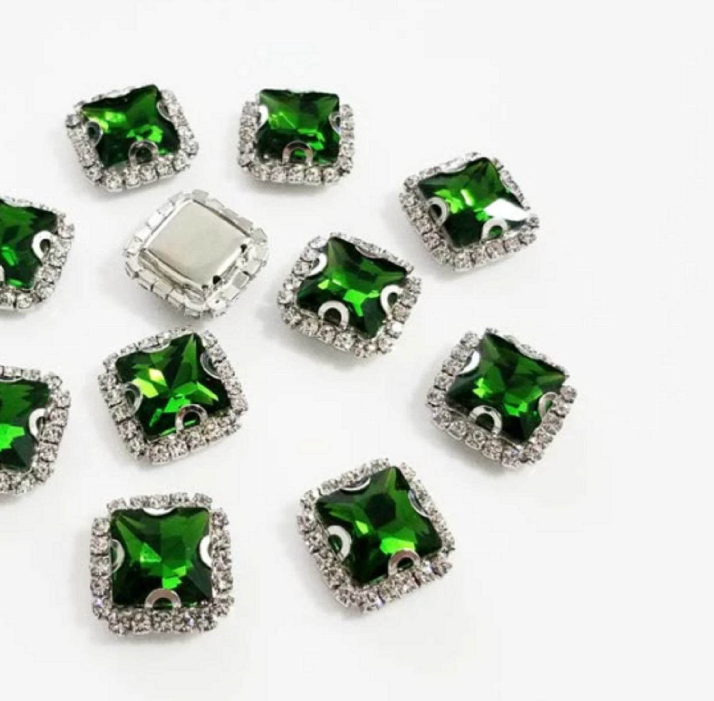 (S38S)  10 Pcs / 14mm / Silver Base Sew On Square Rhinestone