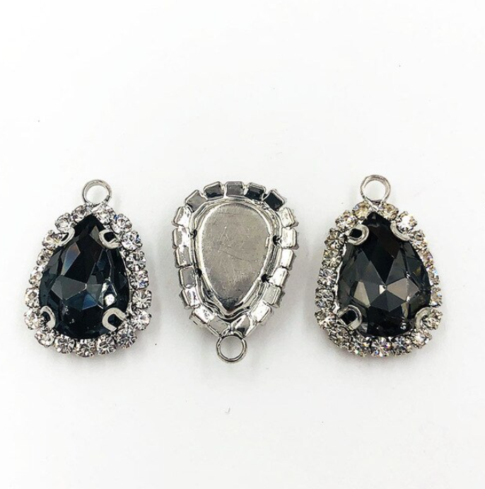 (P041S)  10 pcs / Single loop Silver base Flatback Sew On Teardrop Glass crystal