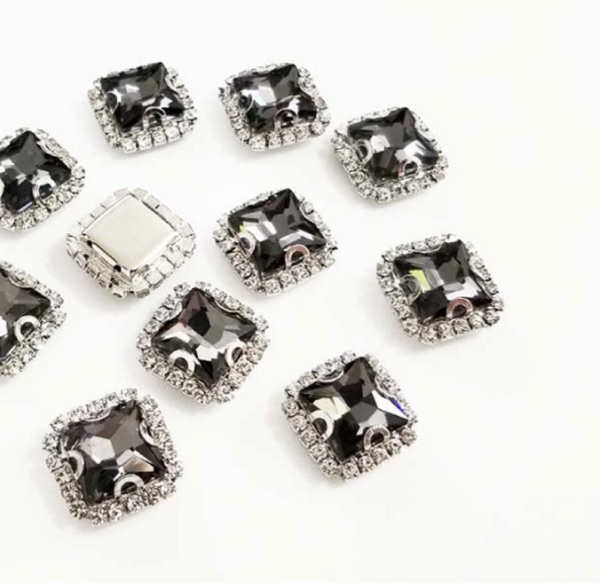 10 Pcs / 14mm / Silver Base Sew On Square Rhinestone  S38S