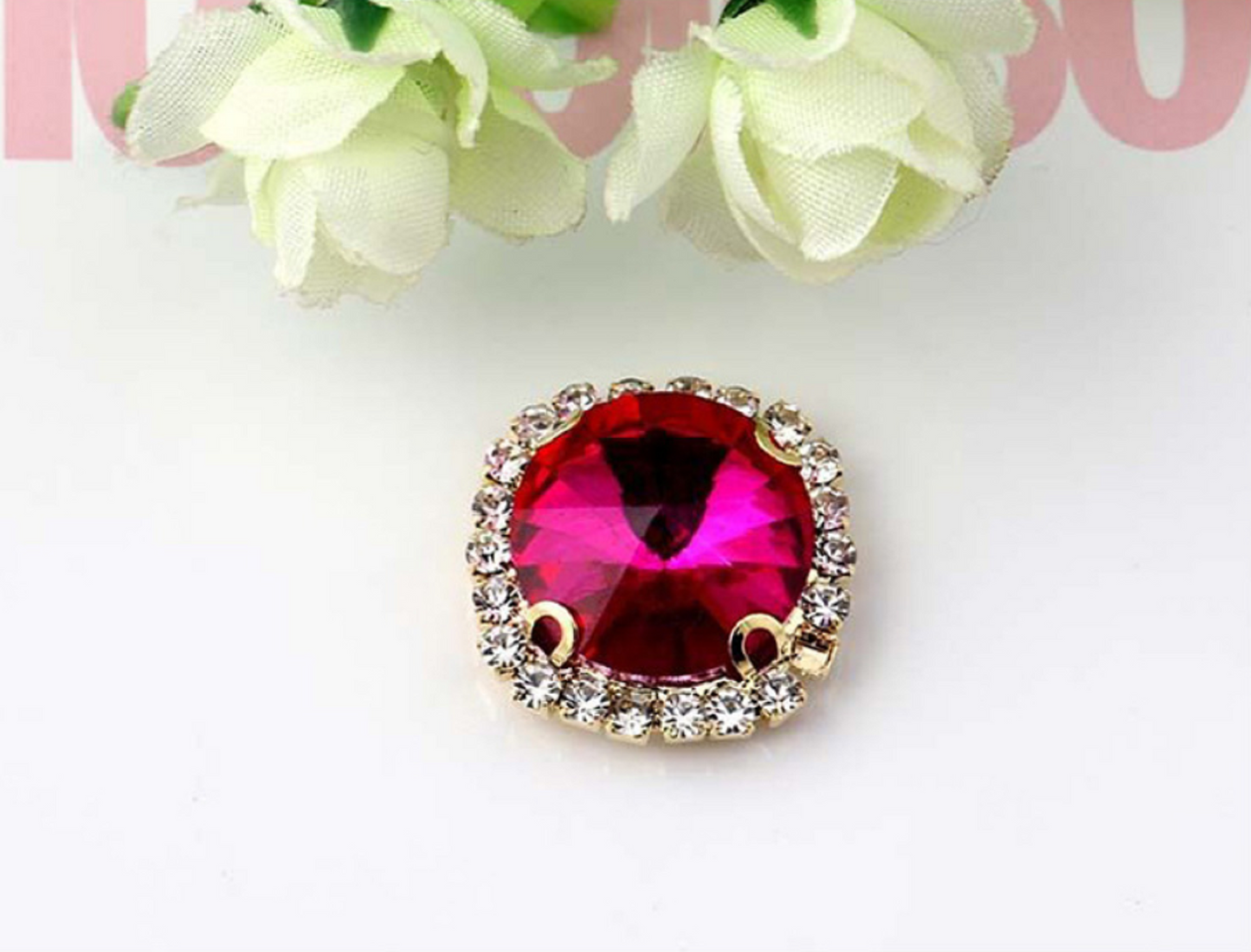 (S13G)  10 Pcs / 16mm, 18mm / Gold Sew On Square Rhinestone