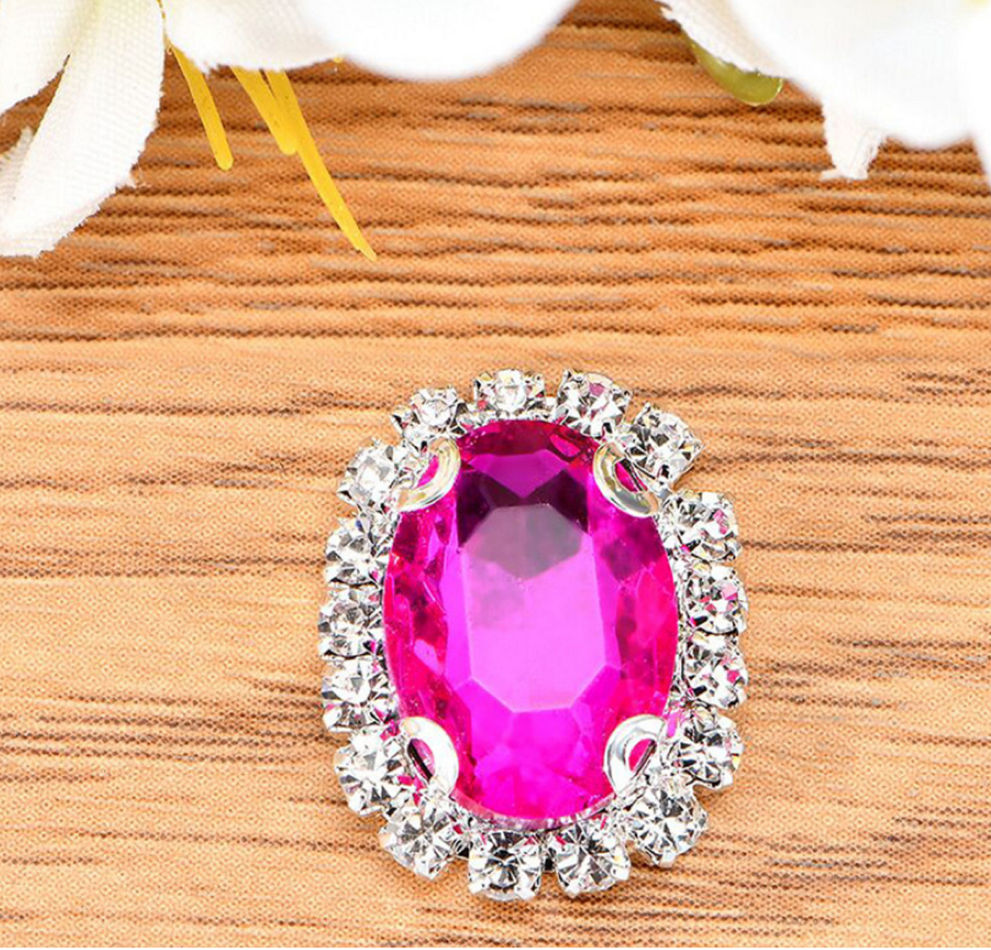 (S12S)  10 Pcs / 12 x 14mm / Silver Base Sew On Oval Crystal