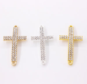 40 Pcs x 47 x 5mm / Mix Crystal Curved Rhinestones Cross Charm Connector  P066