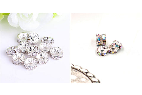 50 Pcs / 6mm / AB White Rhinestone Spacers