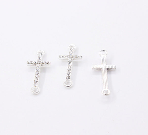 40 Pcs x 47 x 5mm / Mix Crystal Curved Rhinestones Cross Charm Connector  P066