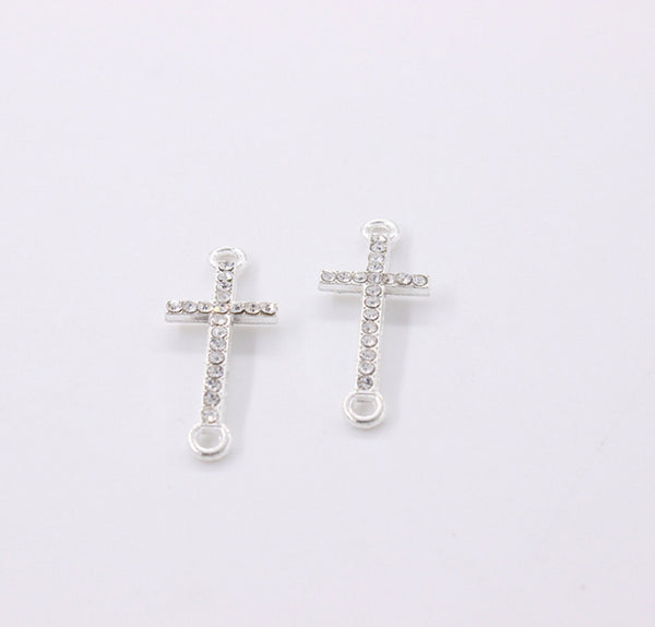 40 Pcs x 47 x 5mm / Mix Crystal Curved Rhinestones Cross Charm Connector  P066