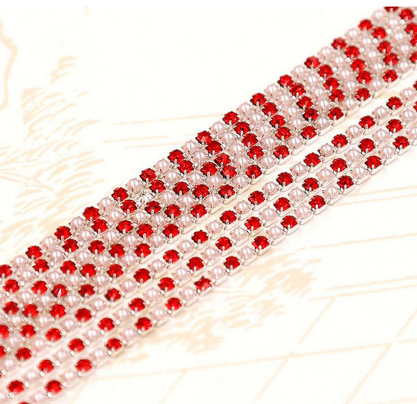 3 Meters / 2mm Pearl Rhinestone Diamante Chain C25S