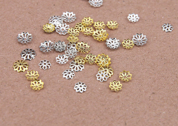 500 pcs / 6mm, 7mm, 9mm / Mixed Flower Bead Caps F081