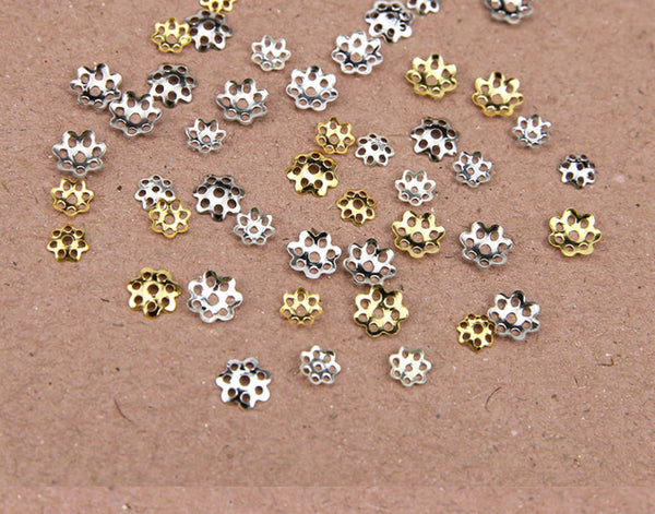 500 pcs / 6mm, 7mm, 9mm / Mixed Flower Bead Caps F081