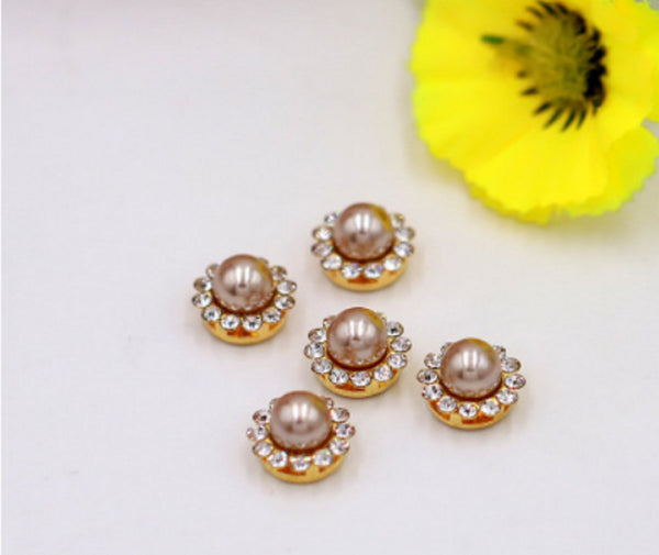 50 Pcs / 12mm Gold Base Sew On Pearl Rhinestones   S10G (pearl 12mm)