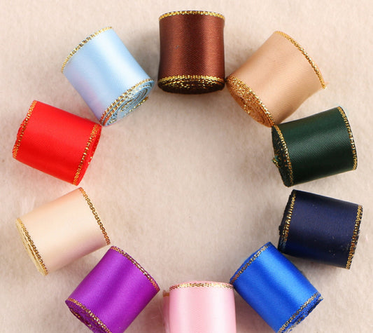 5 Meters / 3.2cm / Satin Ribbon with Gold Stripe R5