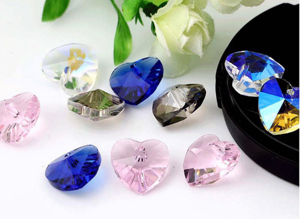 10 Pcs /14mm Mix Crystal Heart with One Hole  P02