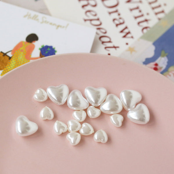 50 pcs / Pearl Heart Beads PB027