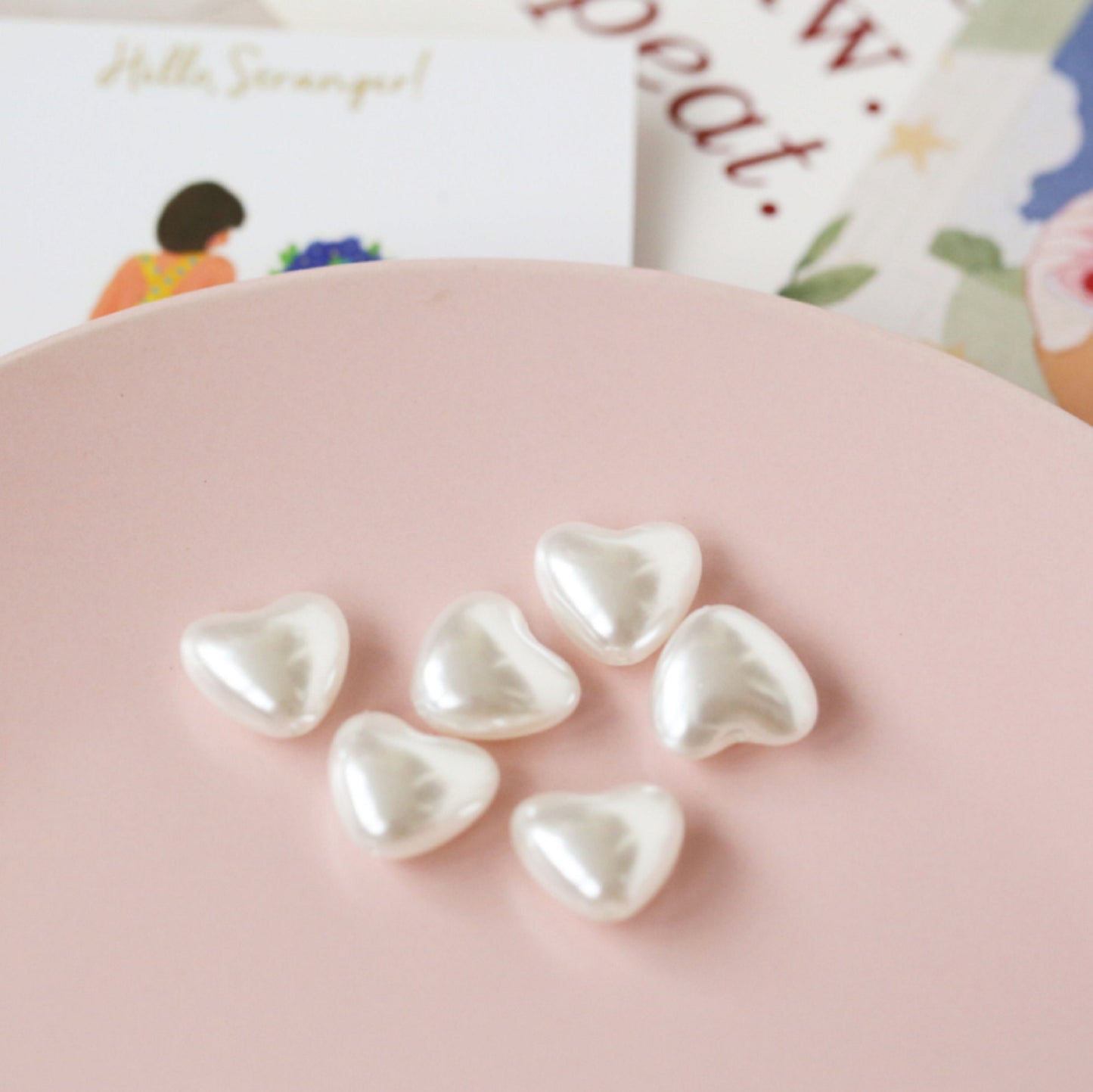 50 pcs / Pearl Heart Beads PB027