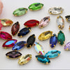 ( S18G)  50 Pcs / 10mm, 15mm / Sew On Gold Base Crystal Horse Eye