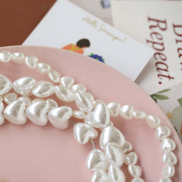 50 pcs / Pearl Heart Beads PB027