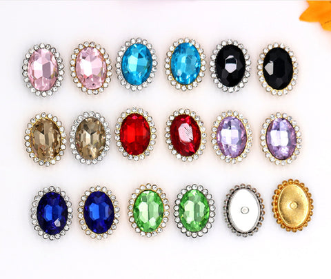 10 Pcs / 18mm Gold Sew On Oval Crystal Buttons S21G