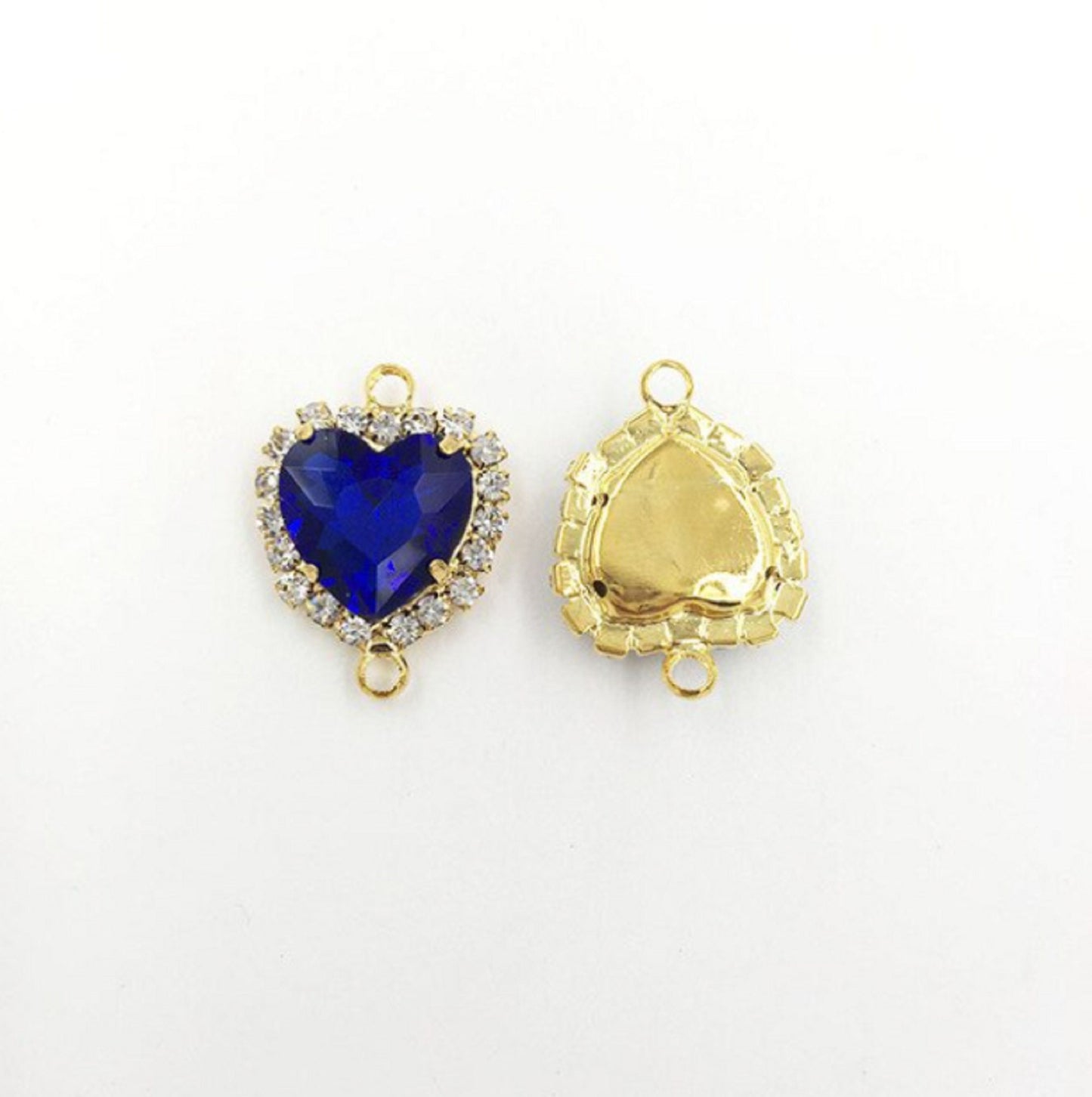 (P043G) 10 Pcs / Double Loops Gold Base Rhinestone Heart Connector