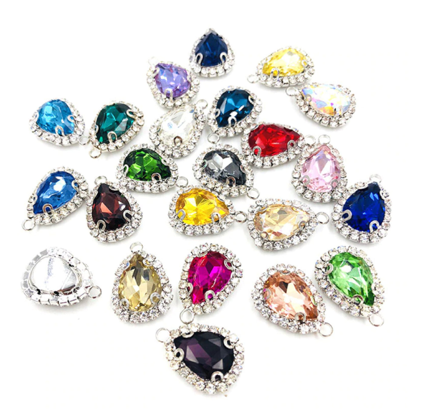 (P041S)  10 pcs / Single loop Silver base Flatback Sew On Teardrop Glass crystal