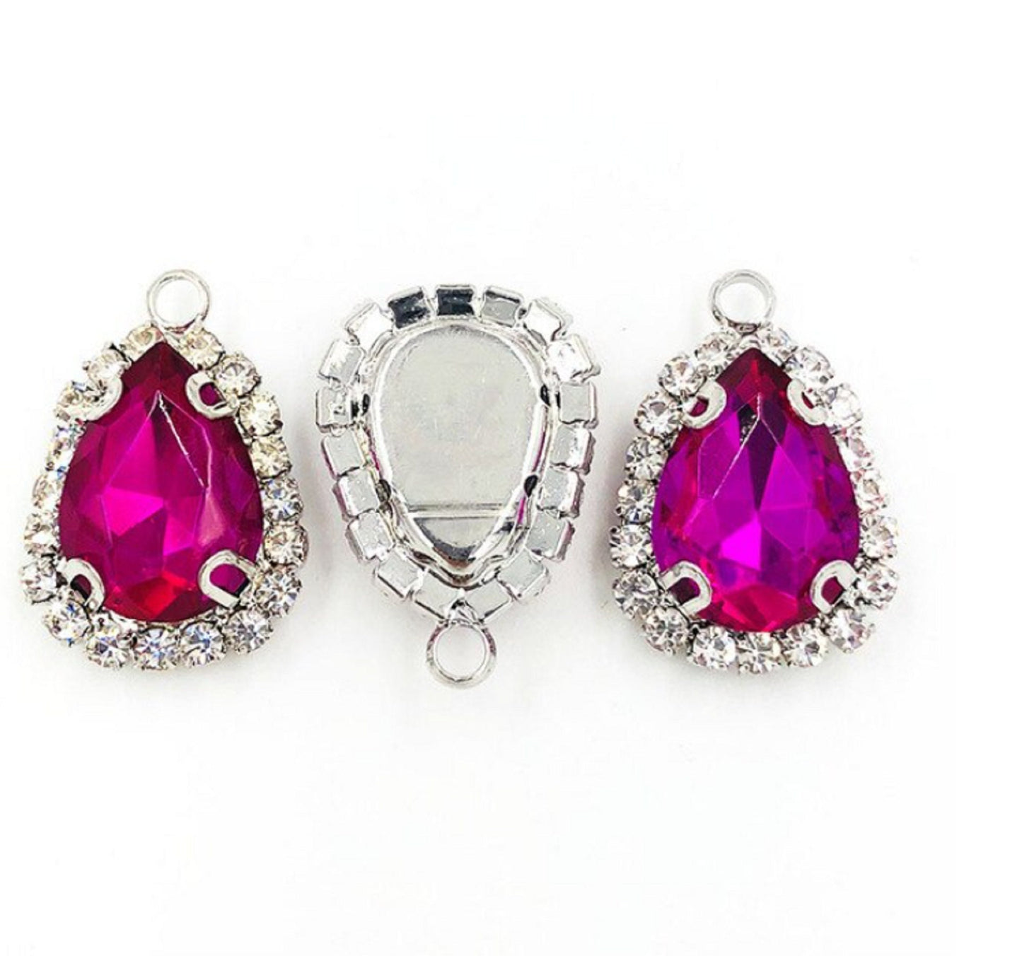(P041S)  10 pcs / Single loop Silver base Flatback Sew On Teardrop Glass crystal