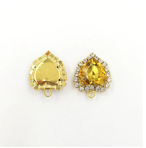 10 pcs / 12mm, 14mm / Gold base Crystal Heart with Single Loop  P040G