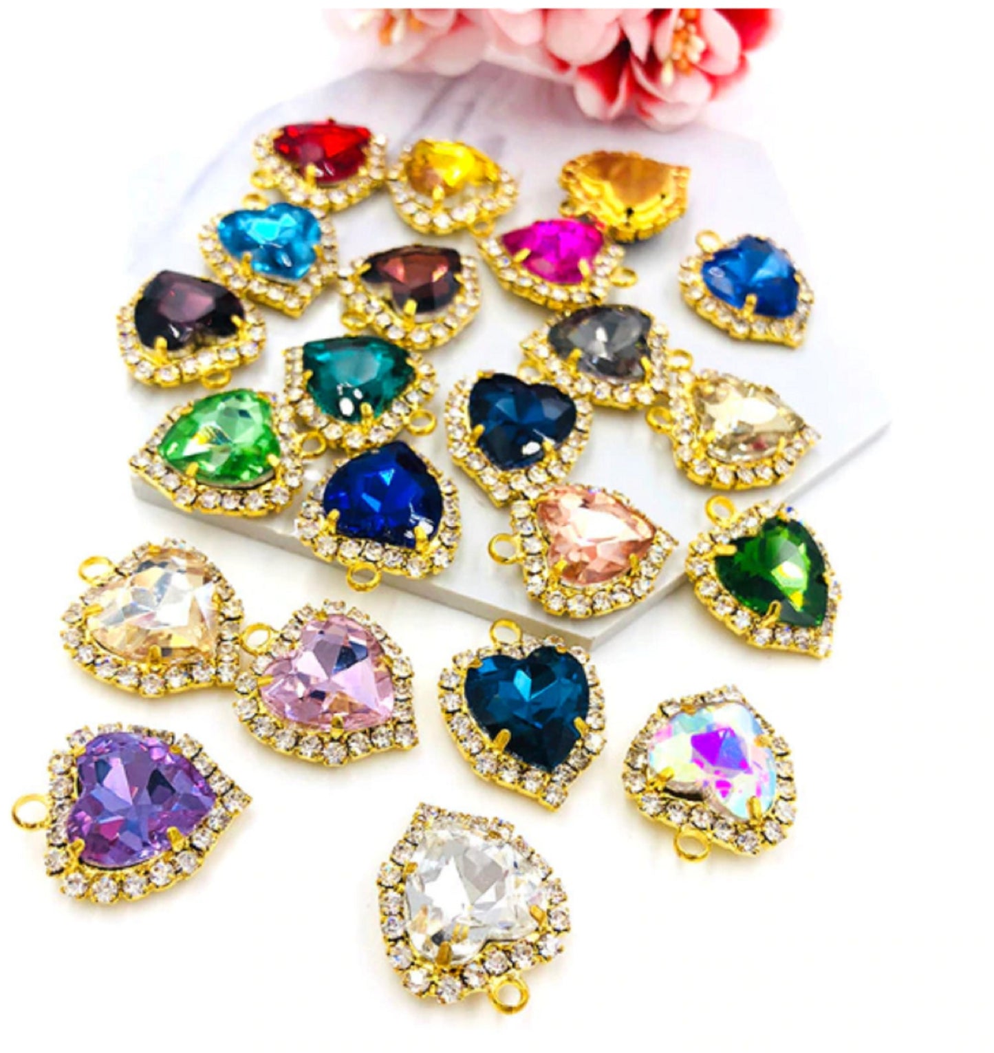 (P040G)  10 pcs / 12mm, 14mm / Gold base Crystal Heart with Single Loop