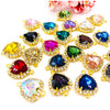 (P043G) 10 Pcs / Double Loops Gold Base Rhinestone Heart Connector