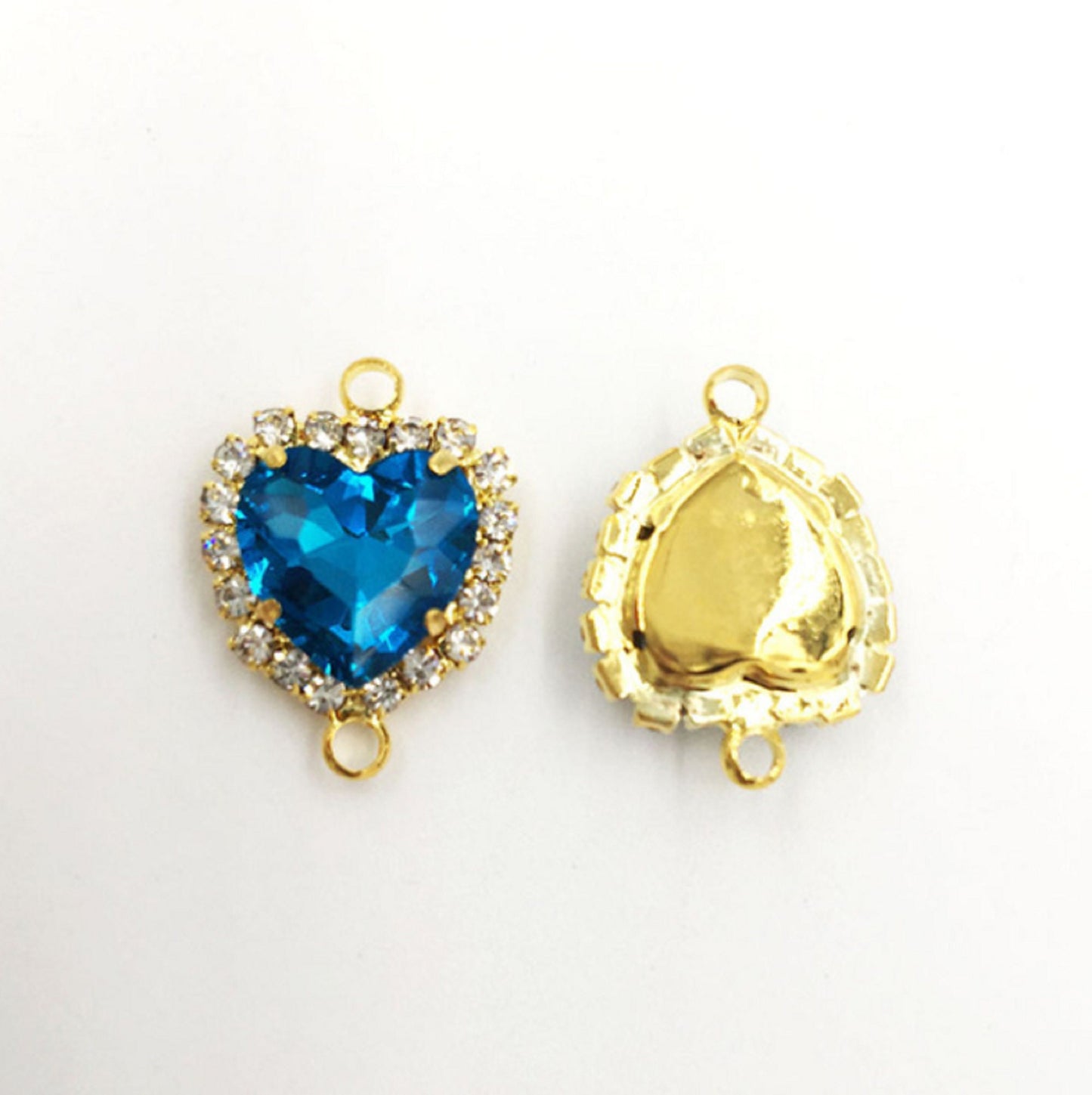 (P043G) 10 Pcs / Double Loops Gold Base Rhinestone Heart Connector
