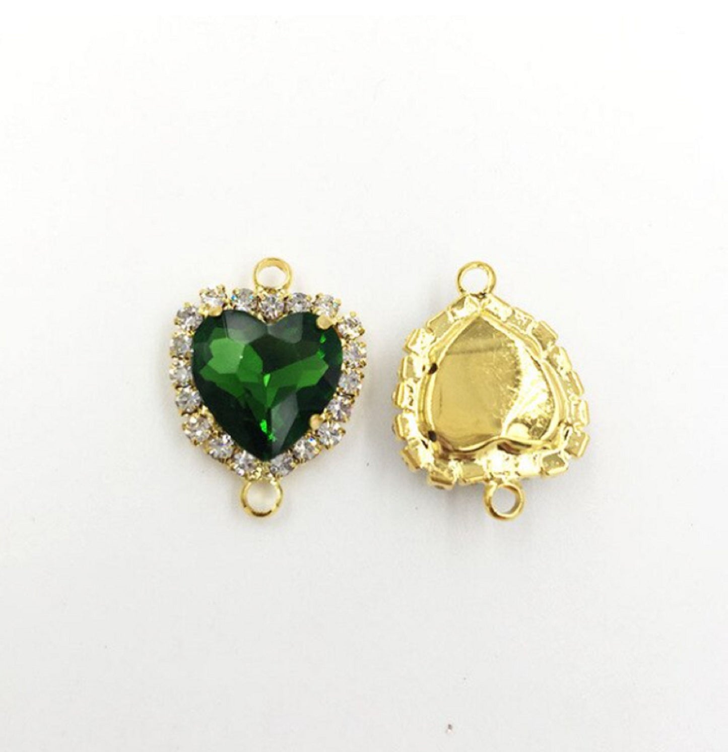 (P043G) 10 Pcs / Double Loops Gold Base Rhinestone Heart Connector