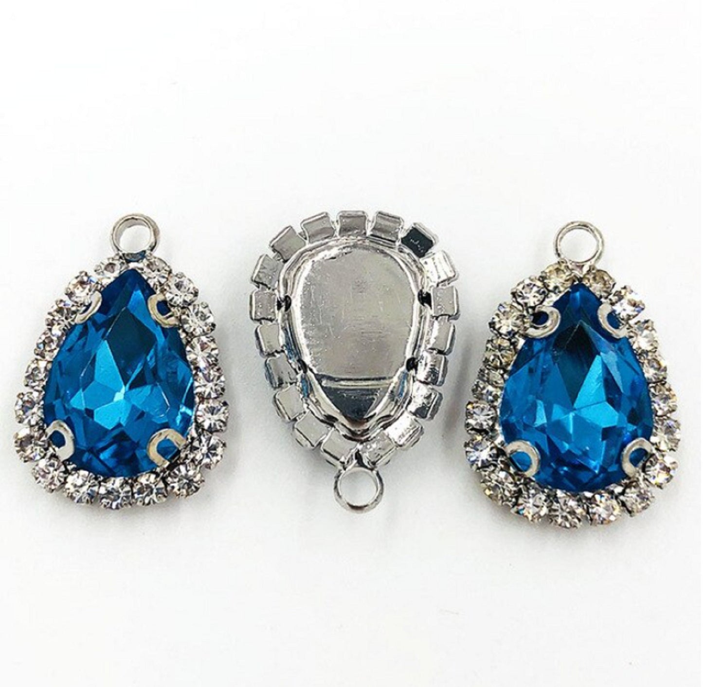 (P041S)  10 pcs / Single loop Silver base Flatback Sew On Teardrop Glass crystal